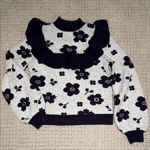 Lost + Wander Floral Cowl Sweater - Navy and white